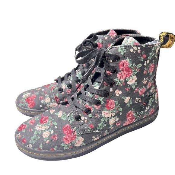 Dr. Martens Women Hackney 7 Eye Canvas Floral Boot In Black Vintage Rose Size 6 - Picture 3 of 10